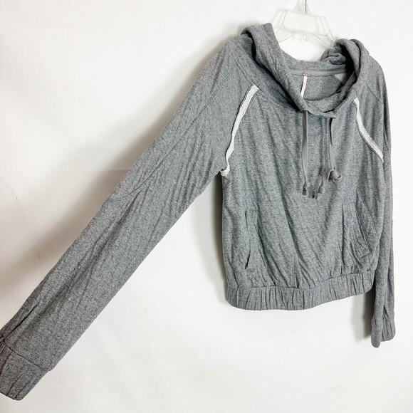 Free People Pullover Gray Cropped Hoodie Size XS Oversized Boxy Fit - Picture 5 of 9